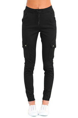 Black Drawstring Ankle Pocket Denim Jeans