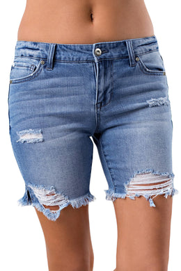 Blue Denim Ripped Hole Distressed Shorts