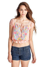 Urban Love Aztec Floral Embroidered Bell Sleeve Crop Top