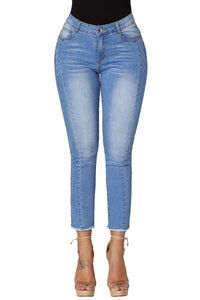 Light Blue Wash Triple Seam Detail Ankle Jeans