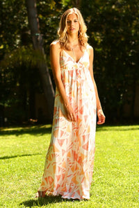 Women's Printed Tie-Back Maxi Dress w/Lace Trim