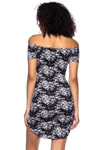 Women's Stretch Knit Elastic Off Shoulder Printed Dress