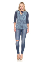 Women's Printed Tie-Neck Top with Solid Under Tank