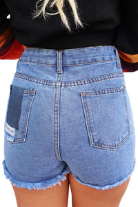 Wash Blue High Waist Destroyed Jean Shorts