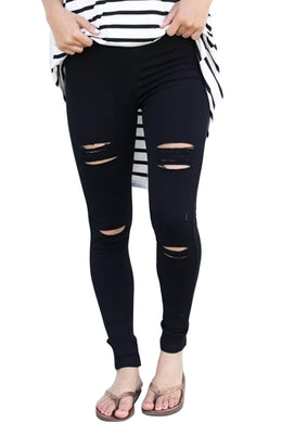 Black Distressed Front Stretch Denim Pants