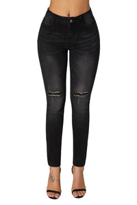 Black Ripped Cutout Knee Denim Jeans