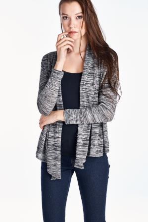 Christine V Long Sleeve Black & Grey Melange Knit Open Cardigan