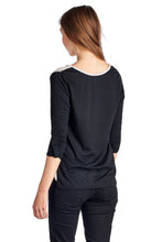 Urban Love Knit to Woven Colorblock Top with Pocket Heat Transfer