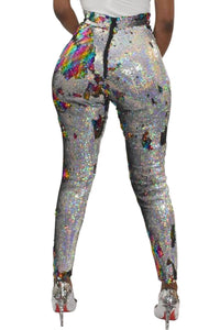 Silver High Waist Retro Sequin Leggings