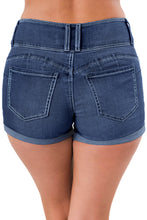 Blue Triple Button High Waisted Denim Shorts