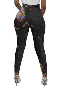 Black High Waist Retro Sequin Leggings