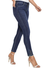 Silver Button Detail Dark Blue Wash Skinny Jeans