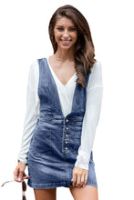 Thigh High Washed Denim Dungarees Skirt Dress