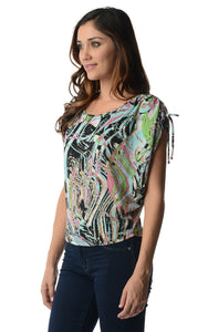 Urban Love Short Sleeve Printed Shoulder Tie Top - WholesaleClothingDeals - 2