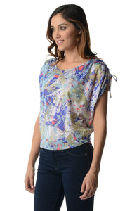 Urban Love Short Sleeve Printed Shoulder Tie Top - WholesaleClothingDeals - 6