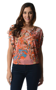 Urban Love Short Sleeve Printed Shoulder Tie Top - WholesaleClothingDeals - 13