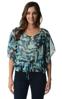 Urban Love Printed Chiffon Tie Front Top - WholesaleClothingDeals - 1