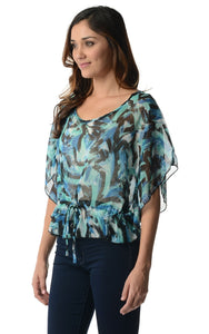 Urban Love Printed Chiffon Tie Front Top - WholesaleClothingDeals - 2