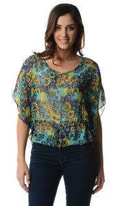 Urban Love Printed Chiffon Tie Front Top - WholesaleClothingDeals - 5