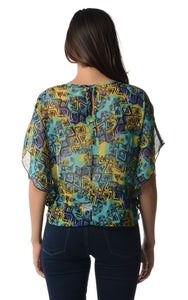 Urban Love Printed Chiffon Tie Front Top - WholesaleClothingDeals - 7