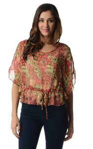 Urban Love Printed Chiffon Tie Front Top - WholesaleClothingDeals - 13