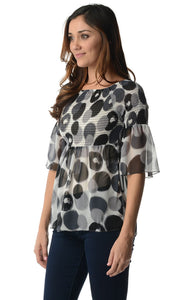 Urban Love Spot Printed Chiffon Smocked Top - WholesaleClothingDeals - 2