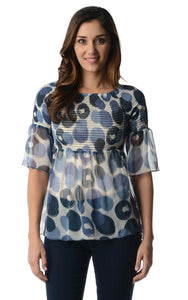 Urban Love Spot Printed Chiffon Smocked Top - WholesaleClothingDeals - 5