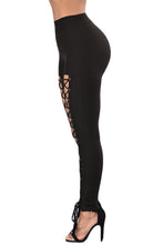 Black Grommet Lace Up Front Leggings