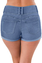 Light Blue Triple Button High Waisted Denim Shorts