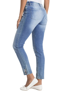 Silver Button Detail Light Blue Wash Skinny Jeans