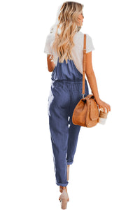 Dark Blue Denim Easygoing Drawstring Overalls