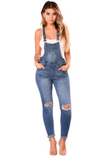 Medium Blue Wash Knee Slit Denim Overalls