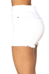 White Close Fit High Waist Denim Shorts