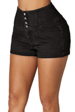 Black Buttoned High Waist Short Jeans