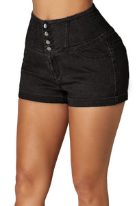 Black Buttoned High Waist Short Jeans