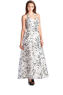 Morgan Star Flocked Evening Gown 
