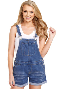 Blue Girly Fashion Denim Short Overalls