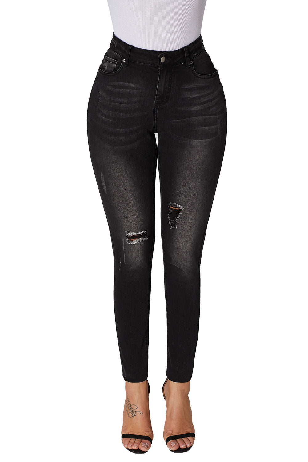 Black Ripped Skinny Stretch Jeans