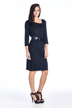 Sharagano Asymmetrical Neck 3/4 Sleeve Dress with Belt Trim - WholesaleClothingDeals - 2