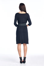 Sharagano Asymmetrical Neck 3/4 Sleeve Dress with Belt Trim - WholesaleClothingDeals - 3