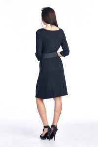 Sharagano Asymmetrical Neck 3/4 Sleeve Dress with Belt Trim - WholesaleClothingDeals - 4