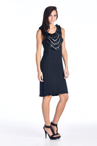 Sharagano Pearl Neck Trim Jersey Tank Dress 