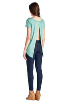 Christine V Teal Crochet Accent Split Back Top