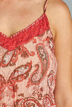 Urban Love Printed Lurex Chiffon with Lace Trim Tank 