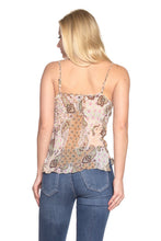Women's Printed Lurex Chiffon with Lace Trim Tank