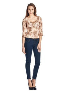 Urban Love 3/4 Sleeve Printed Top with Suede Ties - WholesaleClothingDeals - 3