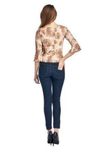 Urban Love 3/4 Sleeve Printed Top with Suede Ties - WholesaleClothingDeals - 4