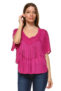 Women's Fuchsia Tassel Top