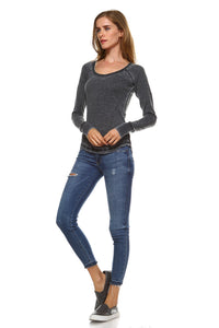 Women's Long Sleeve Thermal Mineral Wash Tops