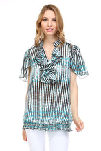 Christine V Printed Chiffon Smocked Waist Ruffle Top
